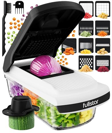 Fullstar Pro Core - Cortador de verduras y mandolina - 9 cuchillas | Cortador de verduras, ensalada y cebolla, cortador de verduras en juliana, rallador de queso, utensilios de cocina rápidos y