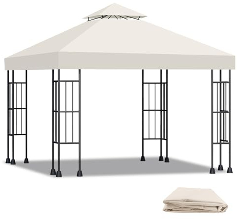 Qweidown Pavillon Ersatzdach 3x3 m – Doppeldach mit Air Vent für Garten & Camping, Wasserdicht 300D Polyester, UV-beständig & Winterfest,Beige