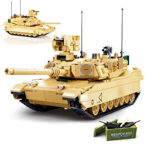 Sluban M1A2 Abrams Panzer Klemmbausteine Set, WW2 Militär Hauptkampfpanzer Modellbausatz with Waffenpaket, für Kinder ab 14 Jahren, Geschenke für Militärfans Jugendliche und Erwachsene (781 Teile)