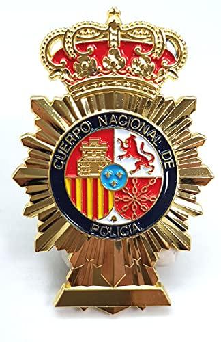 Placa Réplica Cuerpo Nacional de Policía España, Insignia Decorativa Coleccionable, Metal Esmaltado con Corona Real