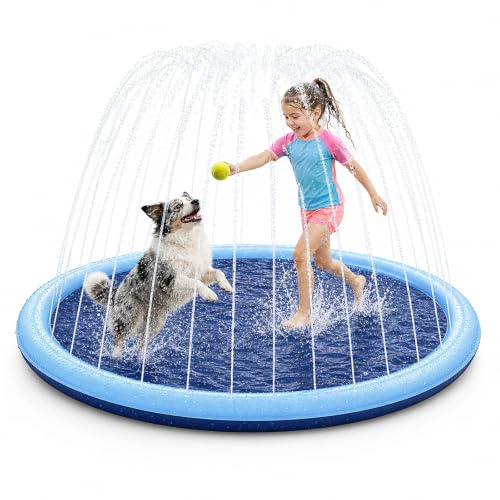 WeFine Dog Splash Pool 100cm Dog Pool Paddling Pool for Pets,Foldable Sprinkle and Splash Water Play Mat,Fun Backyard Fountain Play Mat for Pet Dog