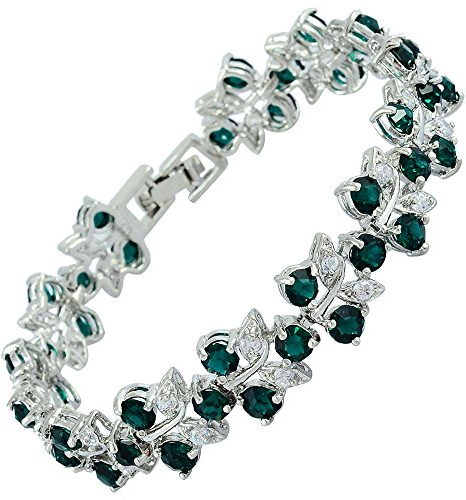 RIZILIA Tennis Armband [18cm/7inch] mit Rundschliff Edelstein Zirkonia CZ [Grün Smaragd] in 18K Weißgold Vergoldet, Einfache Moderne Eleganz