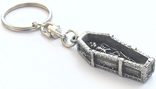 Artisan Pewter Hochwertig Hartzinn Skelett im Sarg Schlüsselanhänger mit Geschenkbeutel