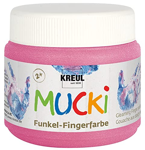 KREUL 23120 - Mucki schimmernde Funkel - Fingerfarbe, 150 ml in Feenstaub rosa, auf Wasserbasis, parabenfrei, glutenfrei, laktosefrei und vegan, auswaschbar, vermalbar mit Pinsel und Fingern