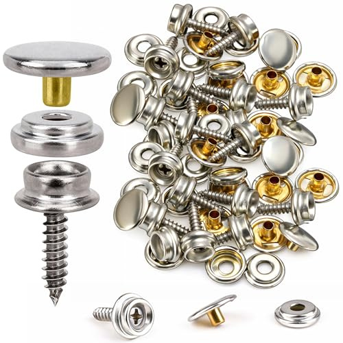 WedDecor 10 Sets Screw Snap Fastener Kit, 15mm Silver Marine Grade Metal Snap Fasteners with Fixing Hand Tool Set for DIY Projects, Snap astener Kit for Boat Cover, Leathercrafts, DIY Project, Wood | Metal Screw Kit, 15mm Snap Fasteners with Fixing Hand Tool Set For Boat Cover, Leathercrafts, DIY Projects, Screw Press Studs