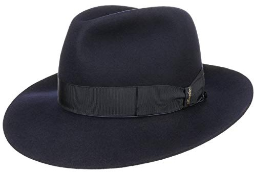 Borsalino Breitrand Bogarthut Haarfilzhut Filzhut Herrenhut Damen/Herren - Made in Italy Bogart Hut mit Futter, Ripsband Herbst Frühjahr Winter Sommer Frühling-Sommer Herbst-Winter - 57 cm blau