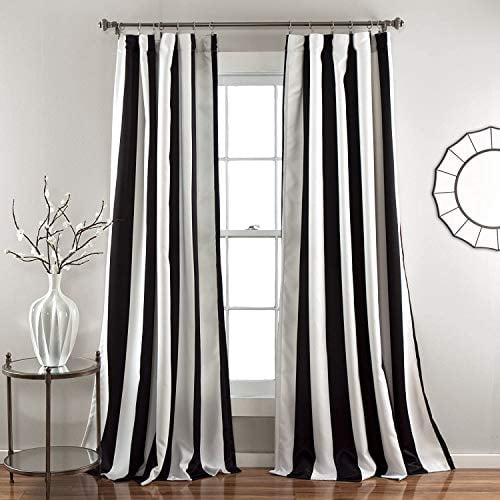 Lush Decor, Wilbur Fenstervorhang, gestreift, lichtfilternd, 274,3 x 132,1 x 132,1 x 132,1 cm, 132,1 x 274,3 cm, Schwarz