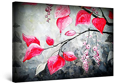 Startonight Impression Sur Toile Feuilles Roses et Fruits sur la Branche Jeune - Tableau Natur - Decoration Murale Salon Moderne - Image sur Toile - 60 x 90 cm