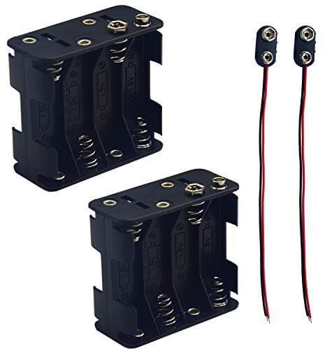 Yosawo 2-Pieces 8 x 1.5V(12V) AA Battery Holder Case,Black Plastic DIY Battery Storage Box with Standard Snap Connector (AAK8)