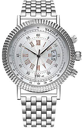 Orologi Da Polso,Orologio Al Quarzo Impermeabile Da Uomo Casual Moda Calendario Orologio, Cinturino In Acciaio Bianco Piatto D'Argento