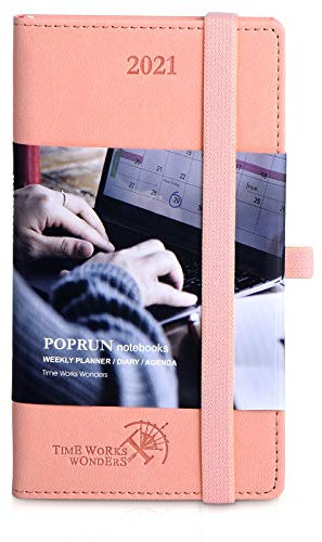 Kalender 2021 Wochenplaner ca. A6 Taschenkalender - Terminkalender 1 Woche 2 Seiten - Terminplaner Hardcover Veganem Leder, Wochenkalender Planer 2021, 9 x 14 cm, Rosa