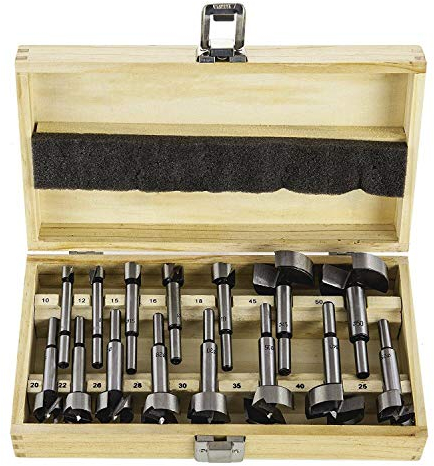 Forstnerbohrer Set 15-tlg. (10–50 mm) – Holzbohrer mit Zentrierspitze – Präzisionsbohrer für Weich- & Hartholz – Forstner Bohrer im Holzkasten – Bohrerset für Akkuschrauber & Bohrmaschine SN0323