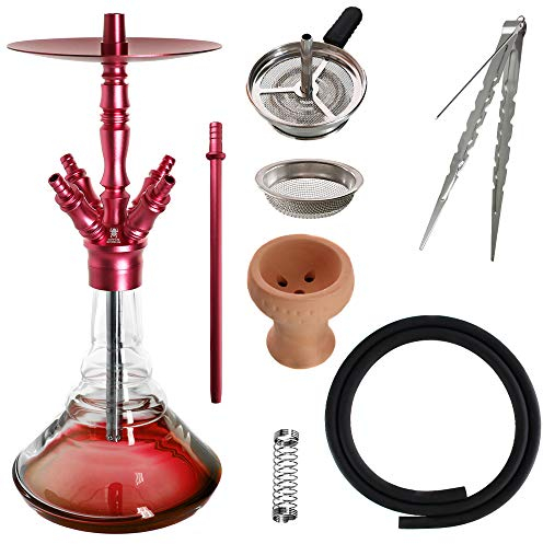 Kaya Shisha Elox Eco Giza - Aluminium Hookah 58cm mit 4 Anschlüssen und Zubehör (Rot)