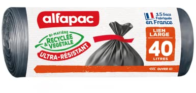 Alfapac - 15 Bolsas 40L Recicladas Maxi-Peso de Enlace Amplio - Apertura Grande