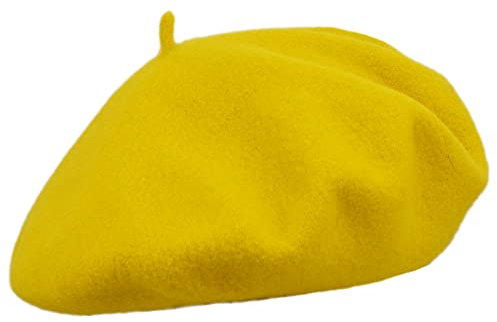 MELEGARI Baskenmütze für Damen, 100 % Wolle, Roma Beret, hergestellt in Italien, Gelb 43, One size