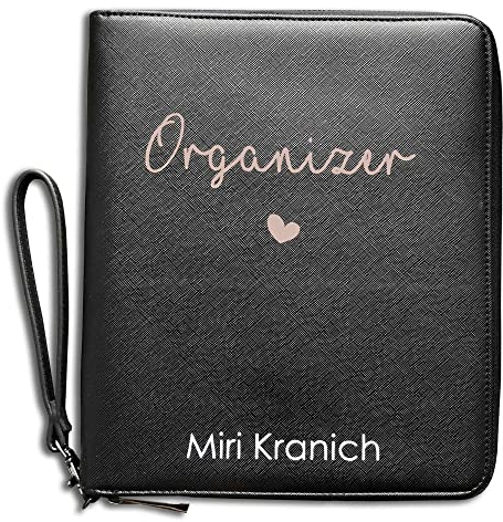 mamir home Dokumentenmappe A5 Organizer personalisiert mit Namen und Reißverschluss I Reisepasshülle groß Reisedokumente Urlaub Geschenk Kunstleder Impfpass (Name schwarz)