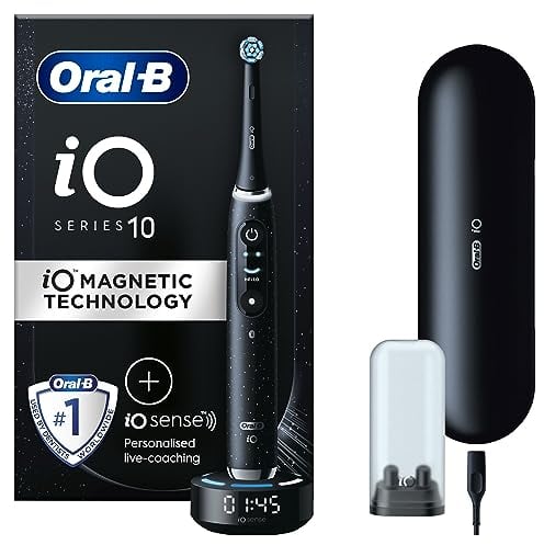 Oral-B iO10 Electric Toothbrushes For Adults, Gifts For Women / Men, 1 Handle, 1 Ultimate Clean Toothbrush Head, Charging Travel Case, 7 Modes, 2 Pin UK Plug, Cosmic Black, Oral B IO Toothbrush