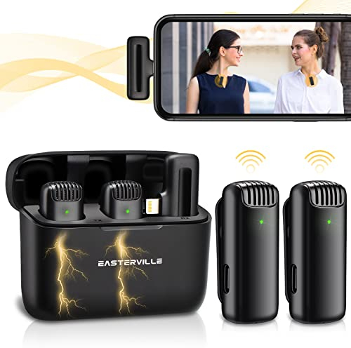 Dual Wireless Lavalier Microphone for iPhone iPad,2pcs Lapel Mic with Charging Case,Plug-Play Microphone for Video Recording/Vlog Interview Recording/Living Streaming Broadcasting/TikTok Mini MIC