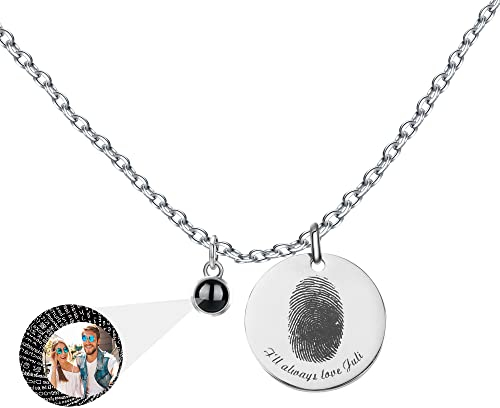Personalisierte Foto Halskette Foto Projektion Kette mit Bild im Stein Projektionskette Runde Anhänger tatsächlichen Fingerabdruck Halskette Memorial Schmuck Geschenk Weihnachten Mom Geschenk