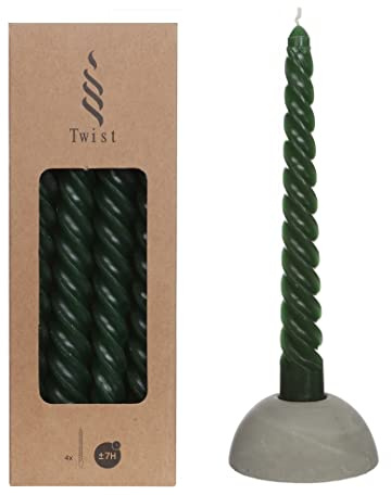 NaDeco Spiralkerzen im Set mit 4 Stück, Höhe 19cm, in vielen Farben erhältlich | Twisted Candle | Spiralkerzen | Gedrehte Tafelkerze | Candles Twist | Stabkerzen | Spitzkerzen, Farbe:Moosgrün