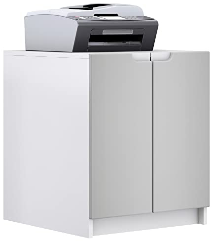 Vladon Druckerkommode Logan, Aktenschrank mit 2 Fächern und 2 Türen, Korpus in Weiß matt, Fronten in Hellgrau seidenmatt, (51 x 60,5 x 54 cm)