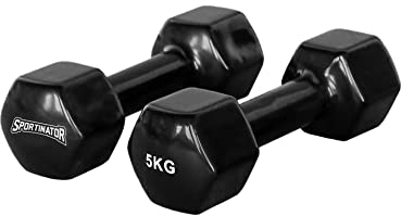 SPORTINATOR® Hantel 2er-Set 1, 2, 3 oder 5 kg Hantelset, schwarz fürs Homegym, Studio oder zuhause im 6-Kant-Stil,Unisex, Kraftsport dumbell set, Kurzhanteln in einem klassischen Look (5 Kg (2 Stück))
