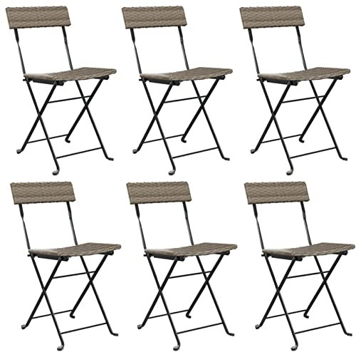 Tidyard 6 STK. Bistrostühle Klappbar Polyrattan Gartenstuhl Klappstuhl Balkonstuhl Belastbarkeit 110 kg Grau Poly Rattan und Stahl