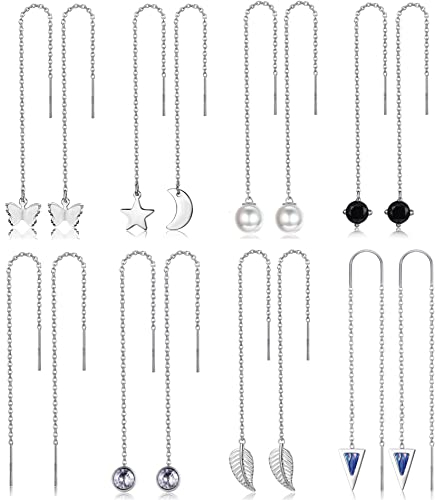 JeweBella 6/8Paia Orecchini Pendenti per Donna Orecchini Nappa a Catena Acciaio Inossidabile Orecchini Catena Lungi Leggeri Orecchini a Goccia Infila Onda a Doppia Set Orecchini Catena Lungi