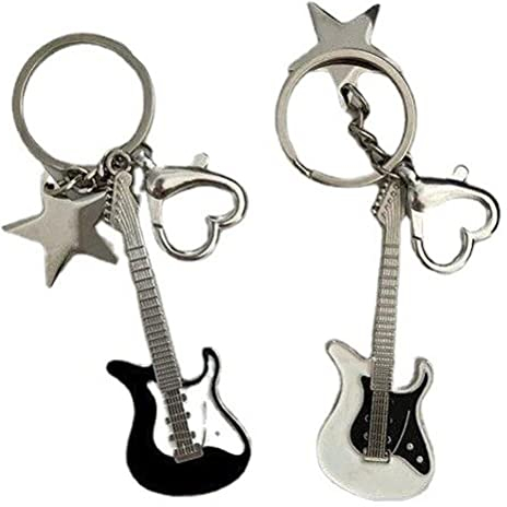 Luxylei Porte-clés Guitare électrique Punk, Guitare Coeur étoile Porte-clés Porte-clés pour Femmes Adolescentes Filles Amoureux
