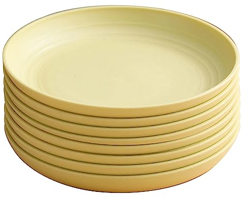 NGDECOR Platos Grandes de Plastico Hondos 8 Piezas, Irrompible y Reutilizable, Platos Llanos Ligeros para Pasta y Cuenco Redondo para Bolas de Masa Hervida,Yellow-10inch