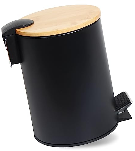 GREELUE 3L Kosmetikeimer Metall, Badezimmer Mülleimer mit deckel, Mülleimer Bad mit Absenkautomatik (Soft Close) (Schwarz 3L)