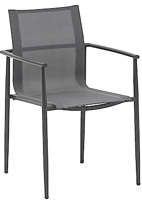 Dehner Gartenstuhl Lille, stapelbar, 85 x 56 x 56.5 cm, Edelstahl/Textilene, anthrazit/grau