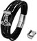 Flongo Leder Armband Herren Thors Hammer Wikinger Lederarmband schwarz Silber Edelstahl Mjölnir Gravur Kette Viking Leather schmuck mehrschichtig geflochten Lederband für Männer Damen mit Geschenkbox