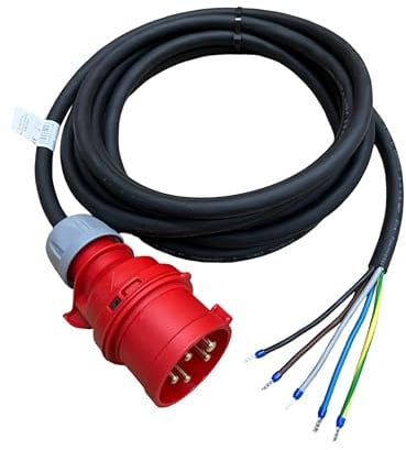 NWP Cavo di collegamento CEE, 5 m, 400 V, 16 A, nero, IP44, 5 x 2,5 mm², H07RN-F, tubo in gomma, 10 cm, rivestito con manicotti terminali