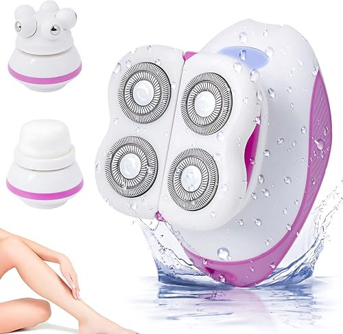Elektrischer Damenrasierer 3 in 1, Wasserdichter Frauenrasierer Schmerzfreier Bikini-Rasierer, Elektrisches Kopfhautmassagegerät Gesichtsreinigungsbürste, Trimmer Haarentfernung für Beine Körper