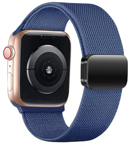 SOLOLUP Magnétique Bracelet élastique pour Apple Watch Bracelet 40mm 38mm 41mm Femmes Hommes,Bracelets en Nylon tressé Sport Bande de Remplacement pour iWatch SE Series 9/8/7/6/5/4/3/2/1,Bleu Marine