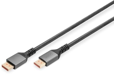 DIGITUS Cable DisplayPort 2.1 – 1 m – UHD 16K 60 Hz – UHBR20 – Negro | 8K 120 Hz – 4K 240 Hz – Dynamic HDR, HDR10 – HDCP 2.2 – 80 Gbps – Conectores chapados en oro