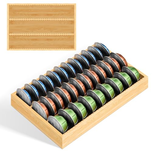 ALLILUYAA Porta Cialde Caffe in Bambù, Porta Capsule per Nespresso, 3 File Portacialde da Caffè, 37 x 25 CM, Senza Supporto per Foratura