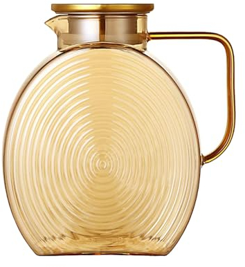 2.2L Glass Water Jug with Stainless Steel Lid for Fridge Drip-Proof Glass Pitcher, Heat-Resistant and Explosion-Proof Textured Amber Color for Milk, Cocktail,Tea,Coffee and Juice Beverage Jug