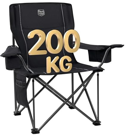 TIMBER RIDGE XXL Campingstuhl Faltbar 200KG Belastbar Übergröße Bequem Gepolster Klappstuhl Camp Garten Balkon Strand Camping Stuhl Sessel Gartenstuhl Anglerstuhl Regiestuhl