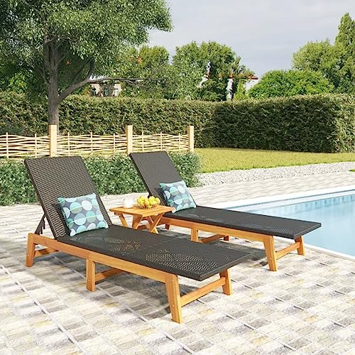 CIADAZ Tumbonas 2 uds ratán y Madera Maciza Acacia marrón y Negro, Tumbonas Jardin Exterior, Tumbona Piscina, Sun Lounger, Tumbonas De Jardin, Cama Jardin Exterior, Tumbona De Playa