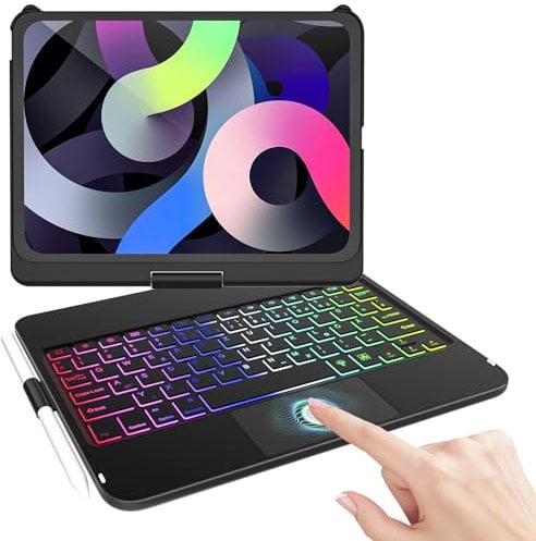 TQQ Keyboard Case for iPad A16 11 Generation 2025/10 Generation 2022 (11/10.9 Inch) with Precision Trackpad, Notebook-like Keyboard with 7-Colour Backlight, 360° Rotation