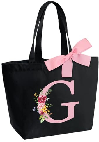 Bolsa de Mano Personalizada con Inicial, Mujer Bolsos Tote Bag Shopper, Regalos para Mujer Alfabeto Bolsa, Adecuada para Bodas, Cumpleaños, Navidad, Regalo para mamás, amigas, damas de honor(G)