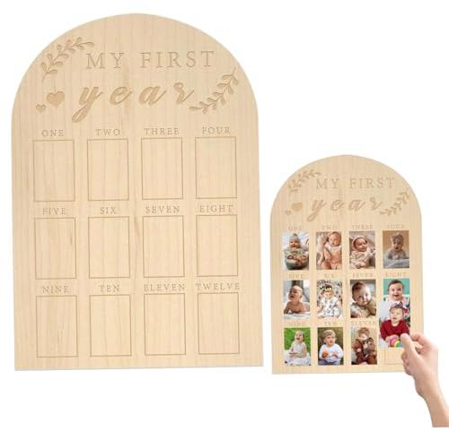 Comebachome Mein erstes Jahr Fotobrett, 12x17in Holz 12 Monate Mein erstes Jahr Fotorahmen, 1. Geburtstagsdekorationen für Baby Girls Boys