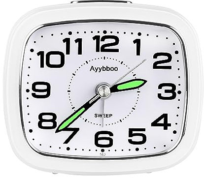 Ayybboo Alarm Clocks Bedside Battery Powered Analogue Non Ticking Silent with Nightlight Snooze Loud Alarm Bedside Bedroom Clock Large Size (Pure White)