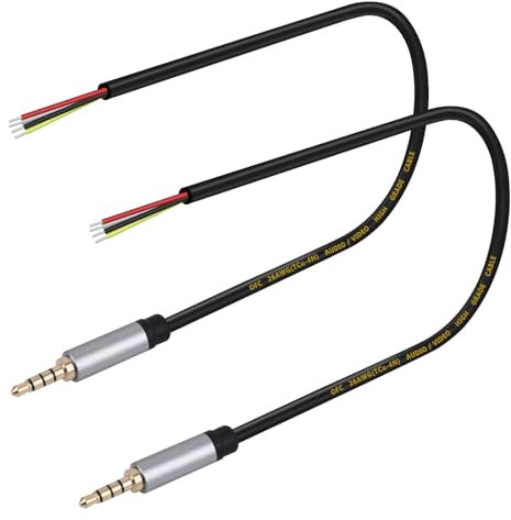 HIEbee 2-Pack 12,5 Zoll Ersatz 3,5mm 1/8 TRRS Stereo Stecker auf Bare Wire Open End TRRS 4-Pol Stereo Audio Kabel für Kopfhörer mit Mikrofon Kabel Reparatur