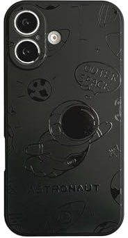 Yonds Queen für iPhone 16 Niedliches Hülle, Cool Cartoon Astronaut Space Mond Design Stilvoll Stoßstange weiches TPU rutschfeste Stoßfeste Schutzhülle (iPhone 16, Fly Schwarz)