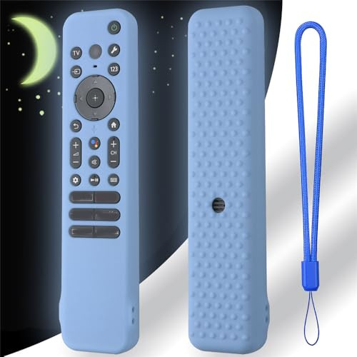 Silicone Case For Sony RMF-TX810U/RMF-TX811U/RMF-TX910U, Anti Slip Silicone TV Remote Protective Control Case Cover with Lanyard (Luminous Blue)