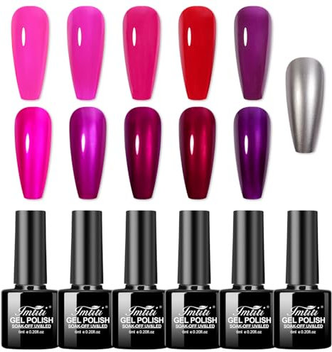 Imtiti Chrom Gel Nagellack Set, 5 Farben Jelly Sheer Metallic Gel Nail Polish Set Metall Spiegel Effekt Chrom Gel Nagellack Soak off UV LED DIY Nail Art Salon Maniküre 6ml x 6