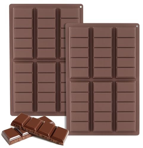 TOKSEO 2 Pièces Moules à Chocolat en Silicone, Moule Tablette Chocolat 6 Cavités, Moules à Chocolat en Silicone, Moule à Barre de Chocolat Antiadhésif pour Bonbons, Gelée(Rectangle)